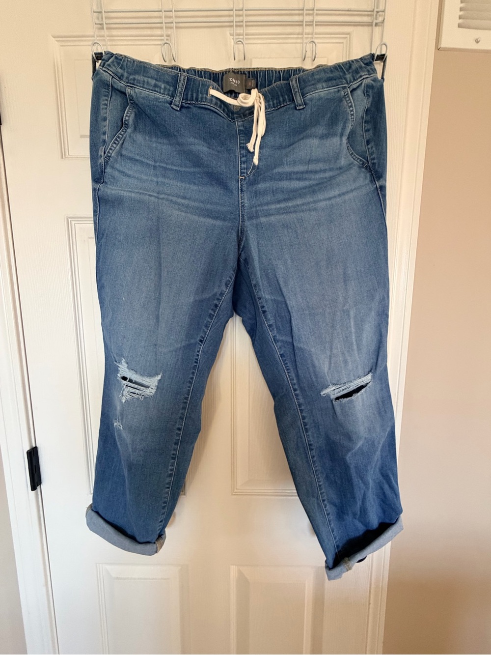 torrid Medium Blue Distressed Boyfriend Jeans with Drawstring